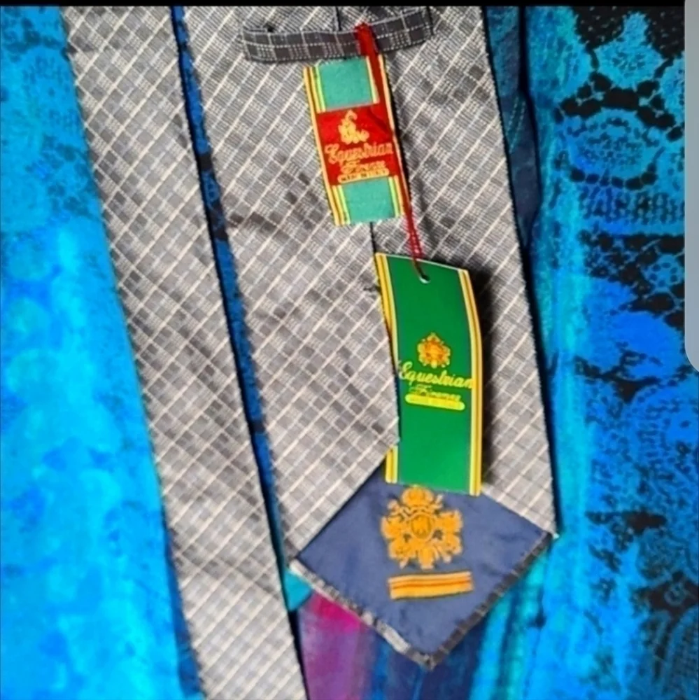 Equestrian Firenze Made in Italy 100% Silk Gray Men's Necktie Unisex Geometrical